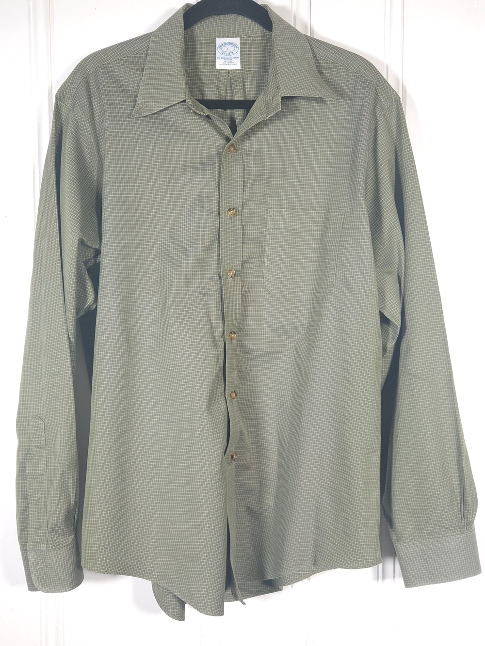 Brooks Brothers Green Micro Check Slim Fit Non-Iron Button Down Shirt L